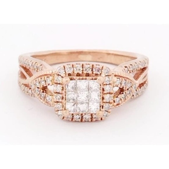 Diamond Engagement Ring Princess & Round 10K Rose Gold - Size 4,5,6,7 - Picture 3 of 12